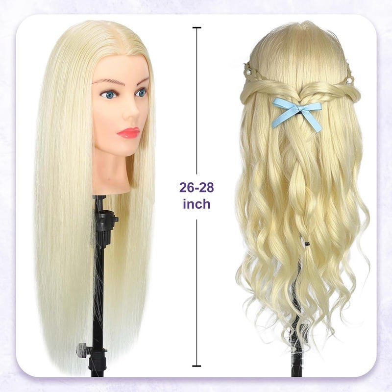 Firstwon Mannequin Head Human Hair- Cosmetology Manikin Doll Head with 80% Real Hair for Hairdresser Practice Styling Braiding & Free Clamp Holder (#613 Blonde) - Image 5